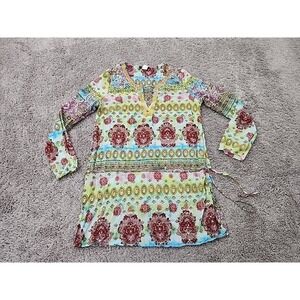 KLd Signature Tunic Top Womens L  Multicolor Boho Paisley LongSleeve Made in USA